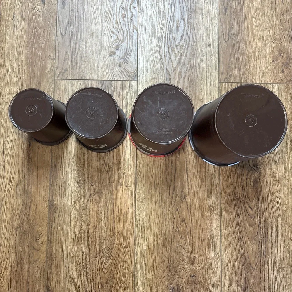 Tupperware Servalier 4 Pc Nesting Canister Mushroom Set Brown w/Lids VTG 70s USA